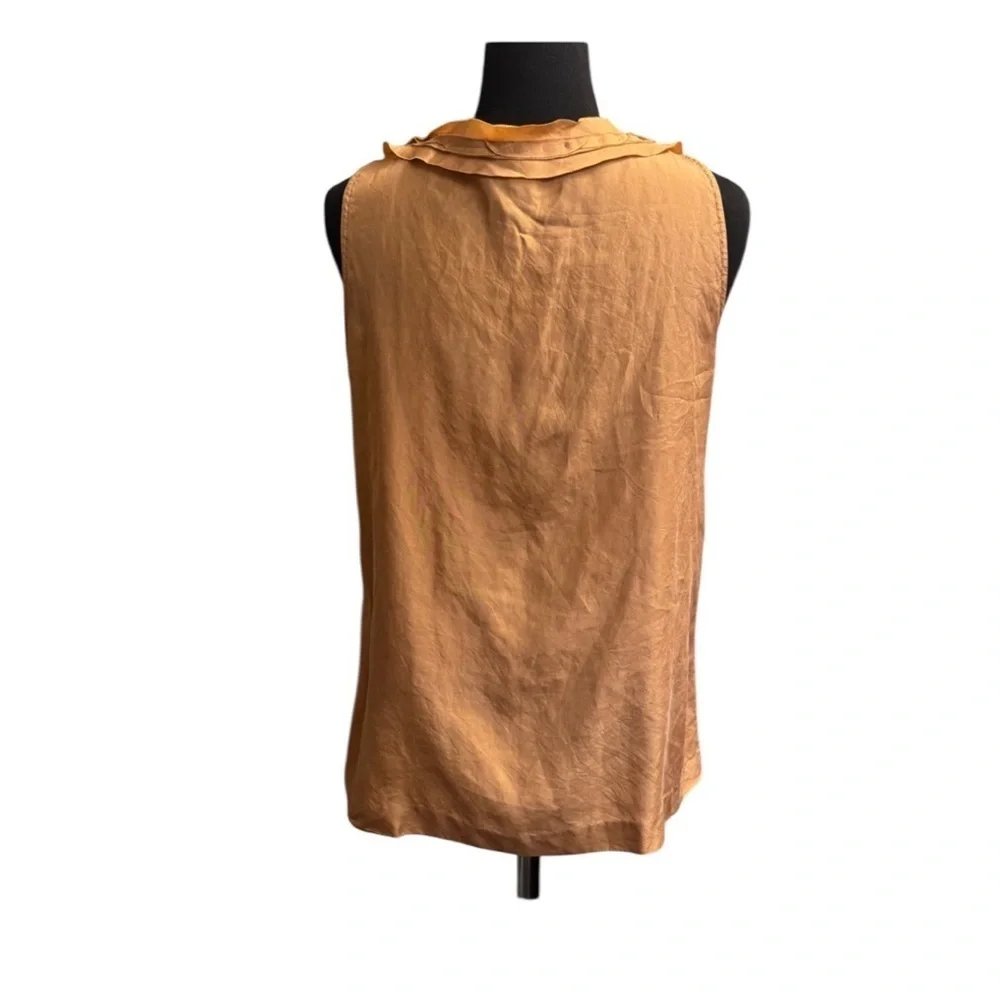 J. CREW SILK V Neck Ruffle Top Gold Sleeveless Top SZ4 Romantic Wedding EUC